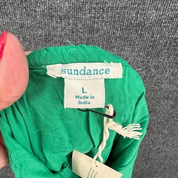 Sundance Maxi Dress Womens Large Green Eyelet Sleeveless Smocked Cottage Prairie - Picture 12 of 13